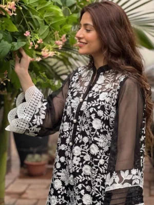 Monochrome Muse — Embroidered Organza Kurta